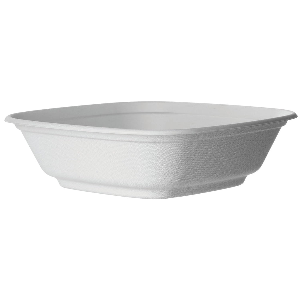 ECO PRODUCTS Compostable 64oz Serving Bowls, Case of 100, Regalia Vanguard Square Container, Disposable Renewable White Molded Fiber, No PFAS, Lid Available, ASTM Compliant, BPI-Certified