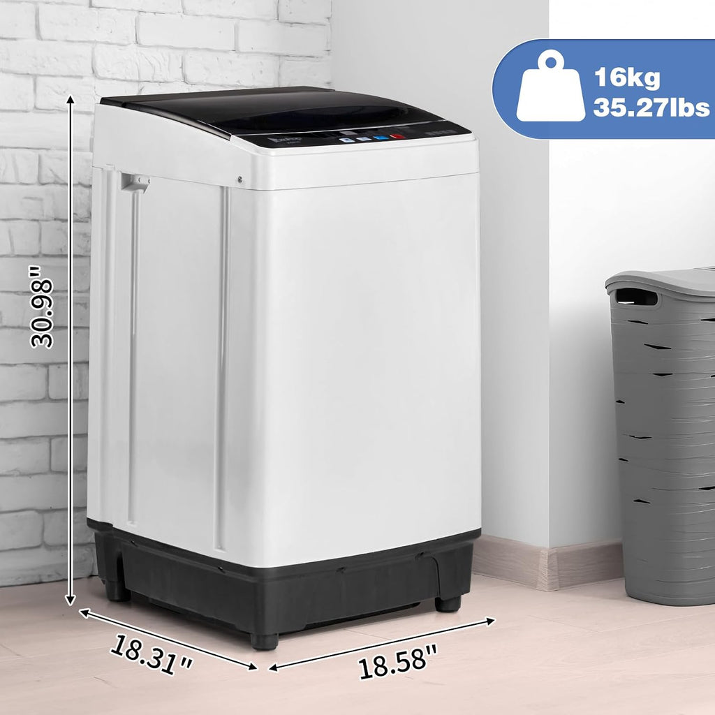 15.6lbs Full-Automatic Washing Machine, 1.3 Cu.Ft Portable Compact Washer and Spin Dryer Combo Built-in 10 Programs & 8 Levels, Stainless Steel Drum, Drain Pump for Apartments, RVs, Dorms