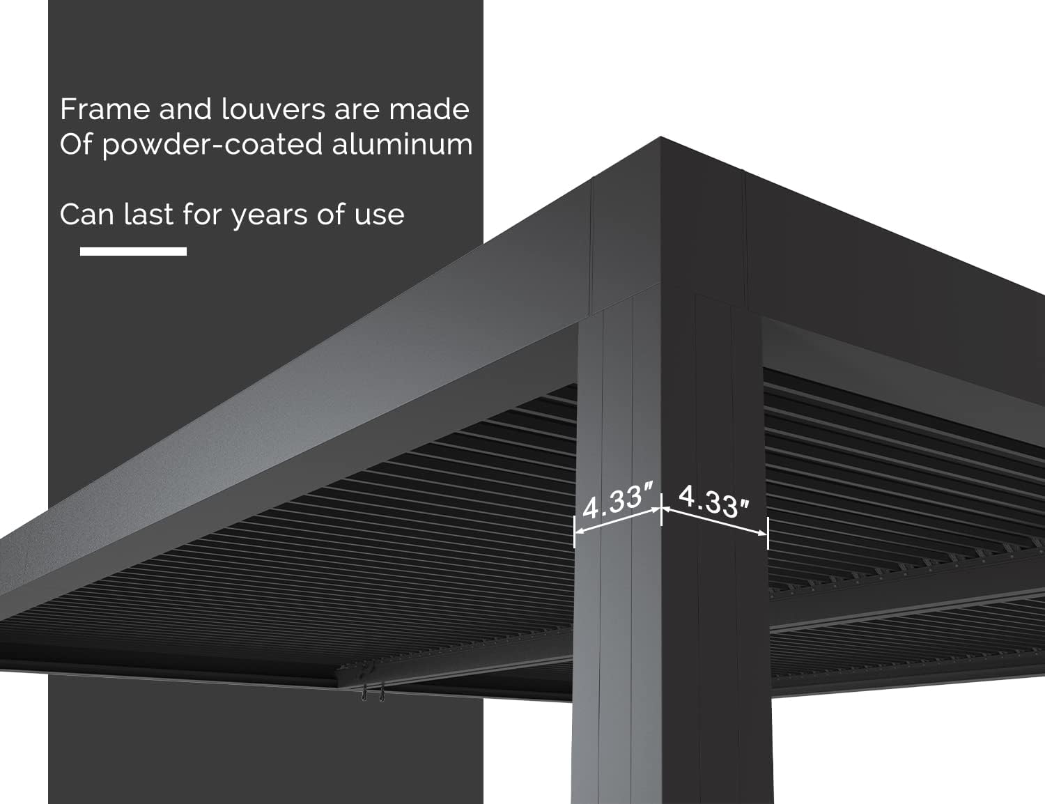 PURPLE LEAF Louvered Pergola 94AS 11' x 13' Outdoor Aluminum Pergola with Fixed Shutter Wall Adjustable Roof for Deck Backyard Grey Hardtop Gazebo, 1 Short Side