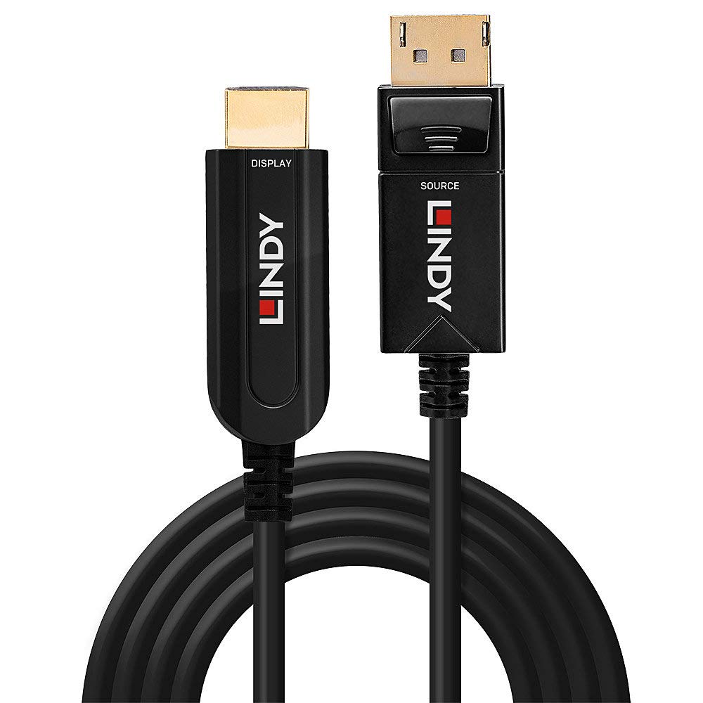 LINDY 40m Fibre Optic Hybrid DisplayPort 1.2 to HDMI 18G Cable