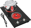 2 Burner Electric Cooktop - 12 Inch Electric Stove Top with Plug, 2100W Countertop Burners & Built-In Stove Top, 9 Levels of Power, Knob Control, Timer & Kid Safety Lock, Residual Heat Warning