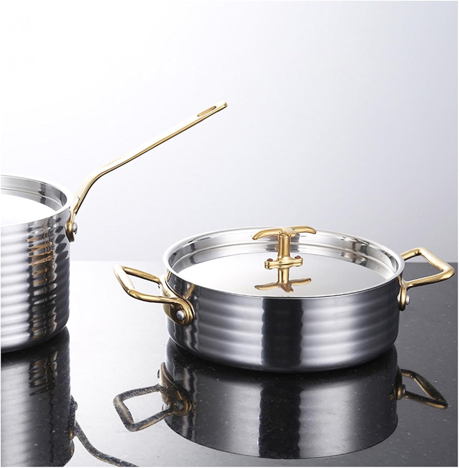 304 Stainless Steel Shabu Shabu Pot, Soup Pot Seafood Pot Stew Pot with Lid and Handle for Induction Cooktop, Gas Stove & Electric Stove,25cm