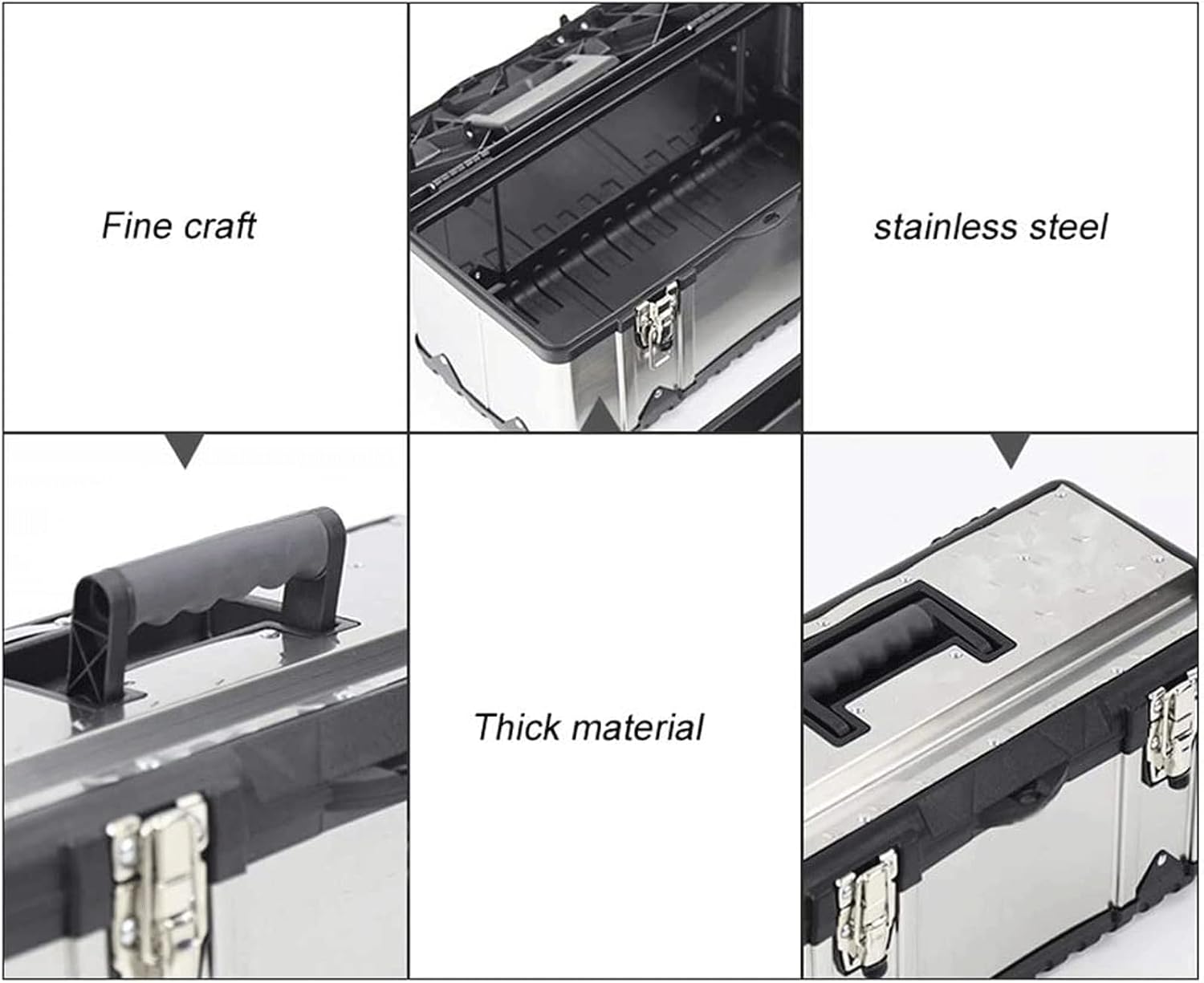 LIOONS Tool Box Thick Stainless Steel Portable Tool Boxes Strong and Sturdy Tool Kit Removable Tray Storage Case Storage Tool Set