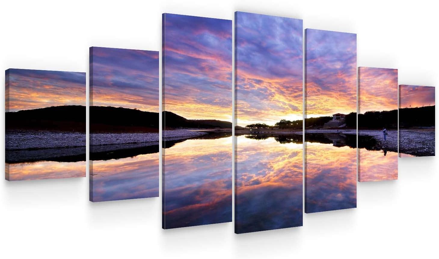 Startonight Huge Canvas Wall Art - Purple Sunrise Over Water Large Modern Framed Set of 7 40' x 95'