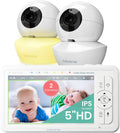 Babysense 5' HD Split-Screen Baby Monitor, Video Baby Monitor with 2 Cameras and Audio, Night Light, 1000ft Range, Two-Way Audio, 4X Zoom, Night Vision, 4000mAh Battery
