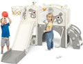 Mloong Toddler Slide for Kids - 10 in 1 Kids Slide for Toddlers Baby 1-3 Years Old, Indoor and Outdoor with Basketball Hoop Golf Drawing Set, Easy Assembly Elk Theme (Beige & Gray)(54×62×39in)