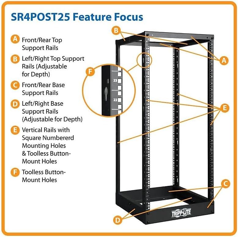 Tripp Lite 25U 4-Post Open Frame Rack, Network Equipment Rack, 1000 lb. Capacity (SR4POST25)