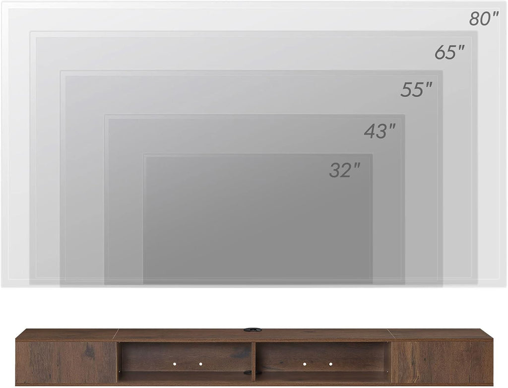 WAMPAT Floating Entertainment Center for 80 Inch TV,TV Stand Wall Mounted with LED Light, Floating TV Shelf Under TV for Living Room, Bedroom, Brown