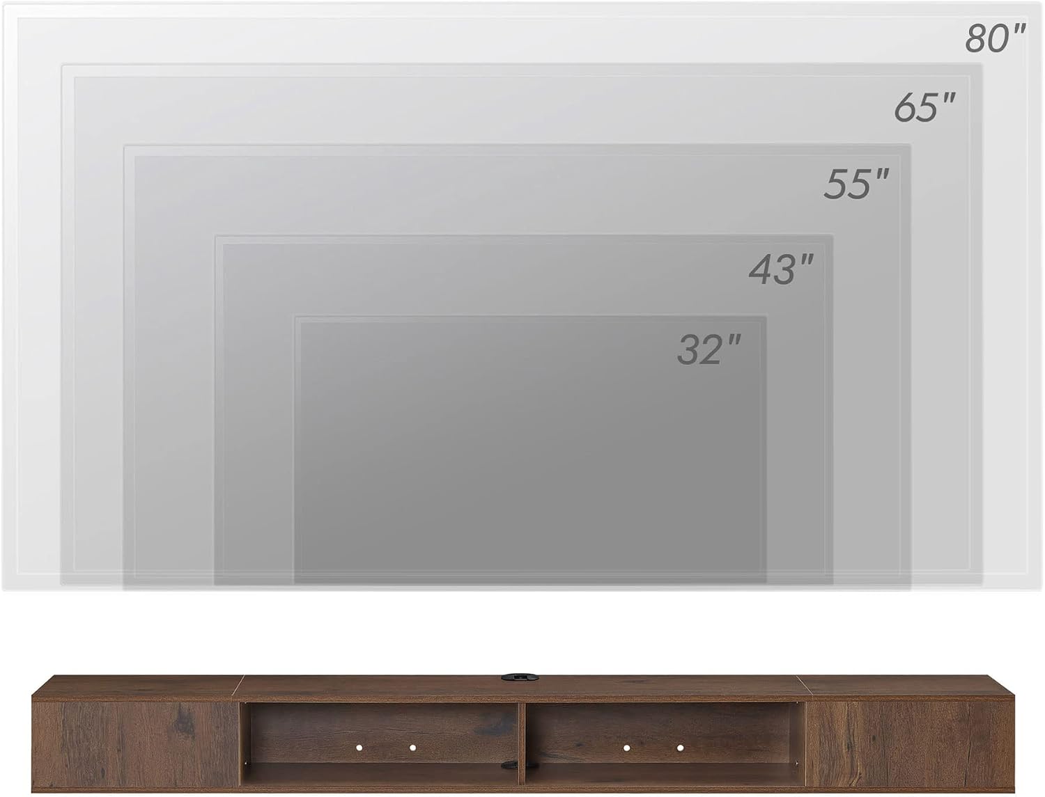 WAMPAT Floating Entertainment Center for 80 Inch TV,TV Stand Wall Mounted with LED Light, Floating TV Shelf Under TV for Living Room, Bedroom, Brown