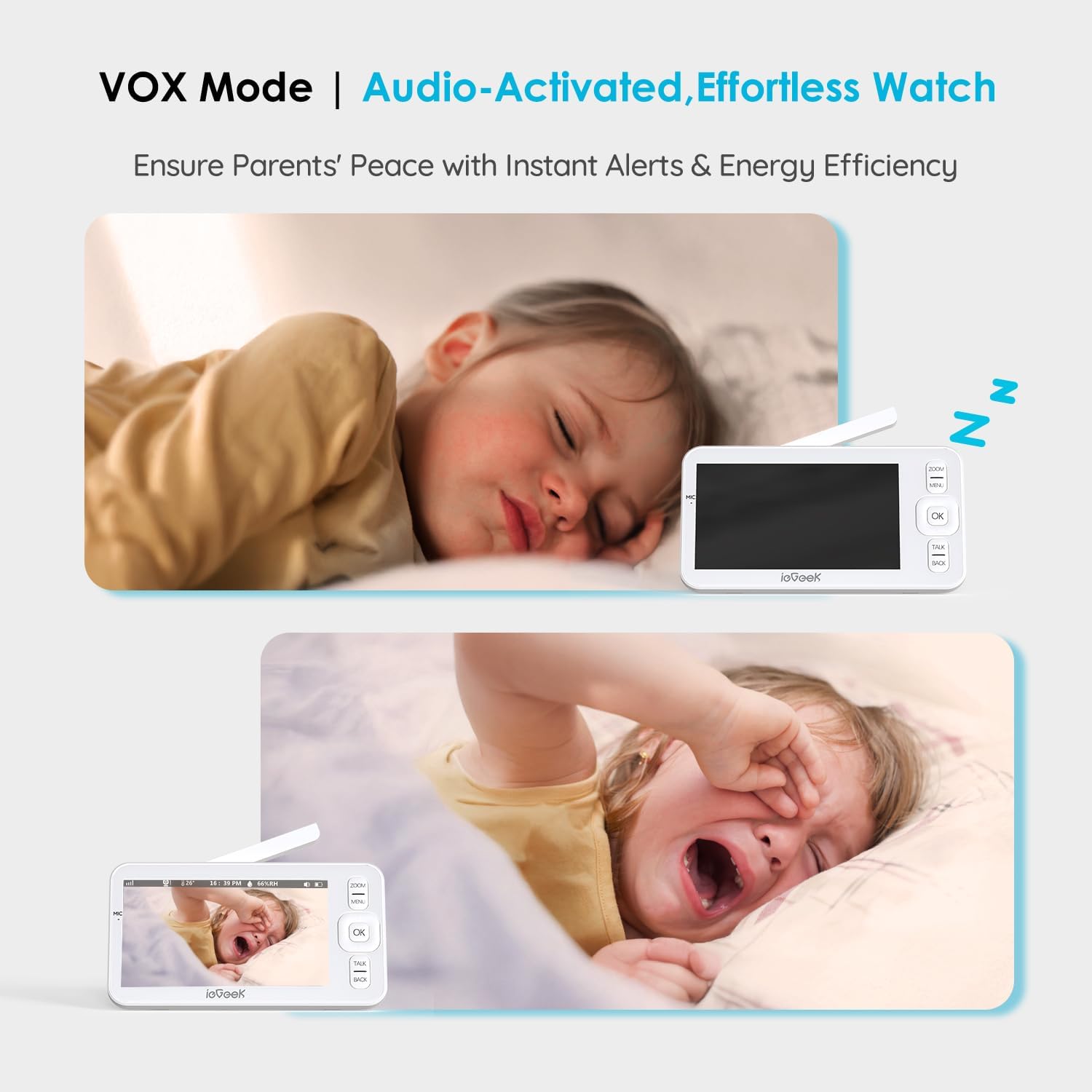 ieGeek Baby Monitor with 2 Cameras, 5' Screen & 1080P Cameras & Free Smart App Split Screen Dual Baby Monitor, Upgraded Night Vision/PTZ/2-Way Audio/Auto Tracking Detection Notification and Alert