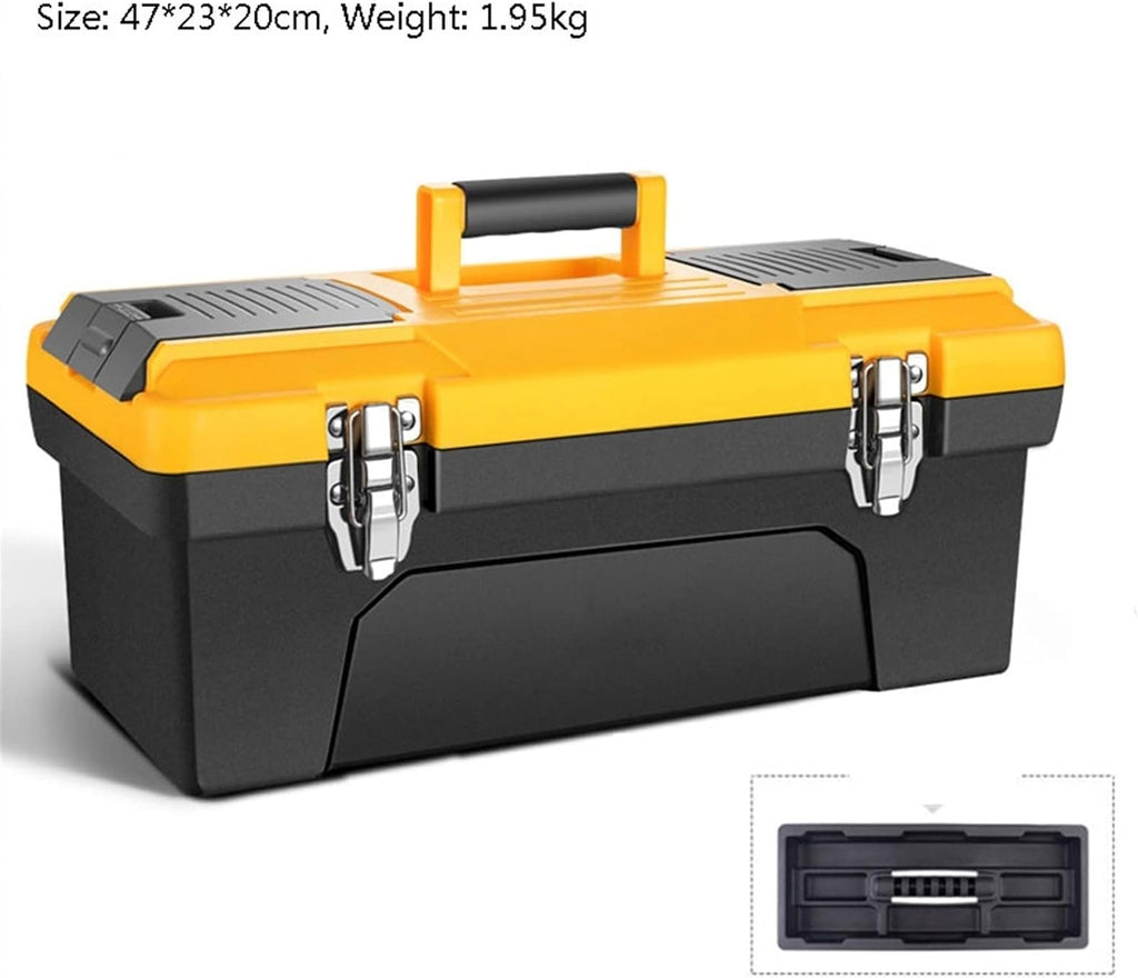 Portable Tool Box Portable Tool Box Lockable Storage Tool Box Organizer with Removable Tray and Stainless Steel Double Lock, Black Small Parts Box (Size : L)