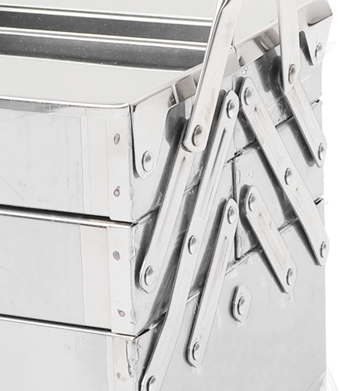 Metal Tool Box, 3-Layer 5-Tray Cantilever Tool Box Stainless Steel Portable Folding Auto Maintenance Storage Organizer Cantilever Toolbox for Garage Trunk(460 x 210 x 200mm)