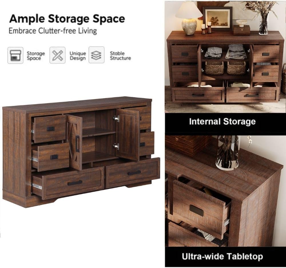 WAMPAT Modern Farmhouse TV Stand for TVs up to 100',3 in 1 Wood Entertainment Center,32' H Tall TV Console Cabinet with Barn Door for Living Room,Bedroom,Rustic Brown