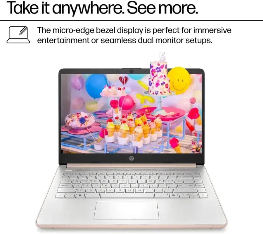 Hp 2025 14' Business Student Laptop Computer, Quad Core Intel N150 Processor, 4GB RAM,128GB UFS,1 Year Microsoft Office 365, Windows 11 Home, Copilot AI, Wi-Fi 6 - Pale Rose Gold