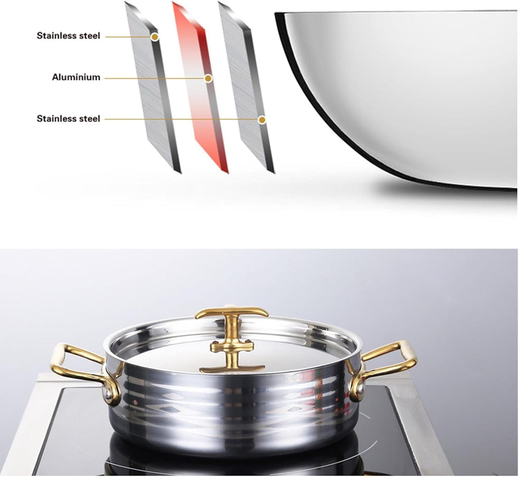 304 Stainless Steel Shabu Shabu Pot, Soup Pot Seafood Pot Stew Pot with Lid and Handle for Induction Cooktop, Gas Stove & Electric Stove,28cm