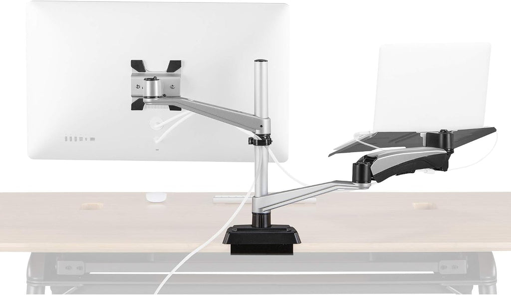 Vari Monitor Arm & Laptop Stand - VESA Compatible Mount with 360 Degree Rotation & 15' Laptop Stand with Adjustable Height, Monitors up to 27 inches, 19.8 lbs Capacity - Single Monitor & Laptop Holder