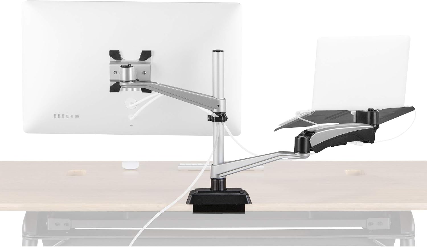 Vari Monitor Arm & Laptop Stand - VESA Compatible Mount with 360 Degree Rotation & 15' Laptop Stand with Adjustable Height, Monitors up to 27 inches, 19.8 lbs Capacity - Single Monitor & Laptop Holder