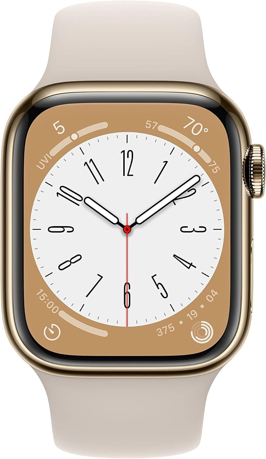 Apple Watch Series 8 (GPS + Cellular, 41MM) Gold Stainless Steel Case with Starlight Sport Band - S/M (Renewed)