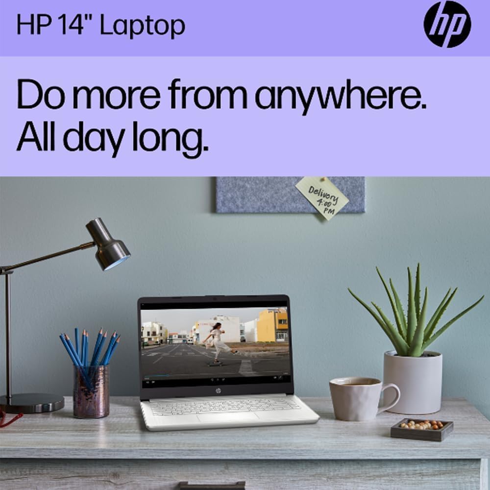 HP 14 Laptop (14' HD, Intel Celeron N4120, 4GB RAM, 256GB Storage (128GB eMMC + 128GB SD Card)) School & Business, 11-Hour Battery Life, 1-Year Office 365, Win 11 Home S w/AI Copilot, Silver