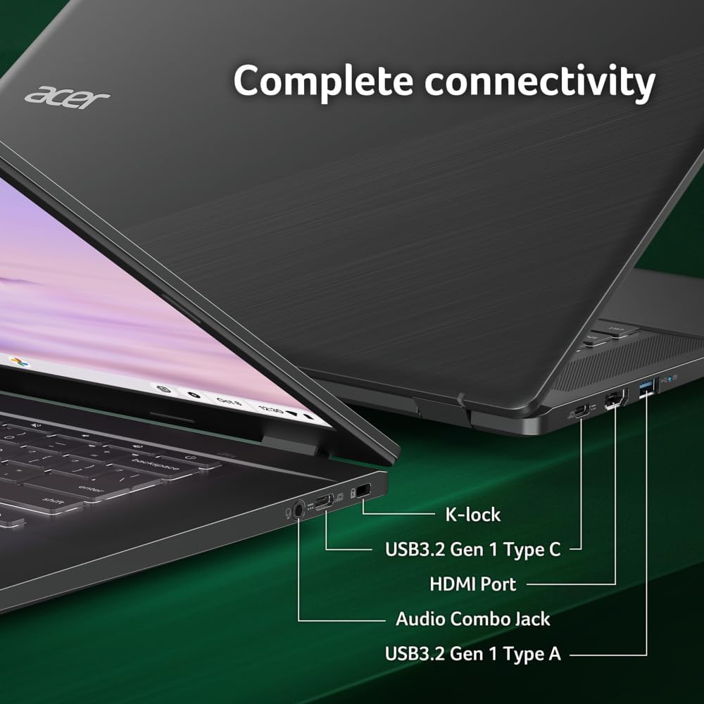 acer Chromebook Plus 515 Laptop with Google AI – 15.6' Full HD 1920 x 1080 IPS Touch Display | Intel Core i3-1305U | 8GB LPDDR5X | 256GB SSD | Wi-Fi 6E | FHD Camera | Chrome OS | CB515-2HT-33M4