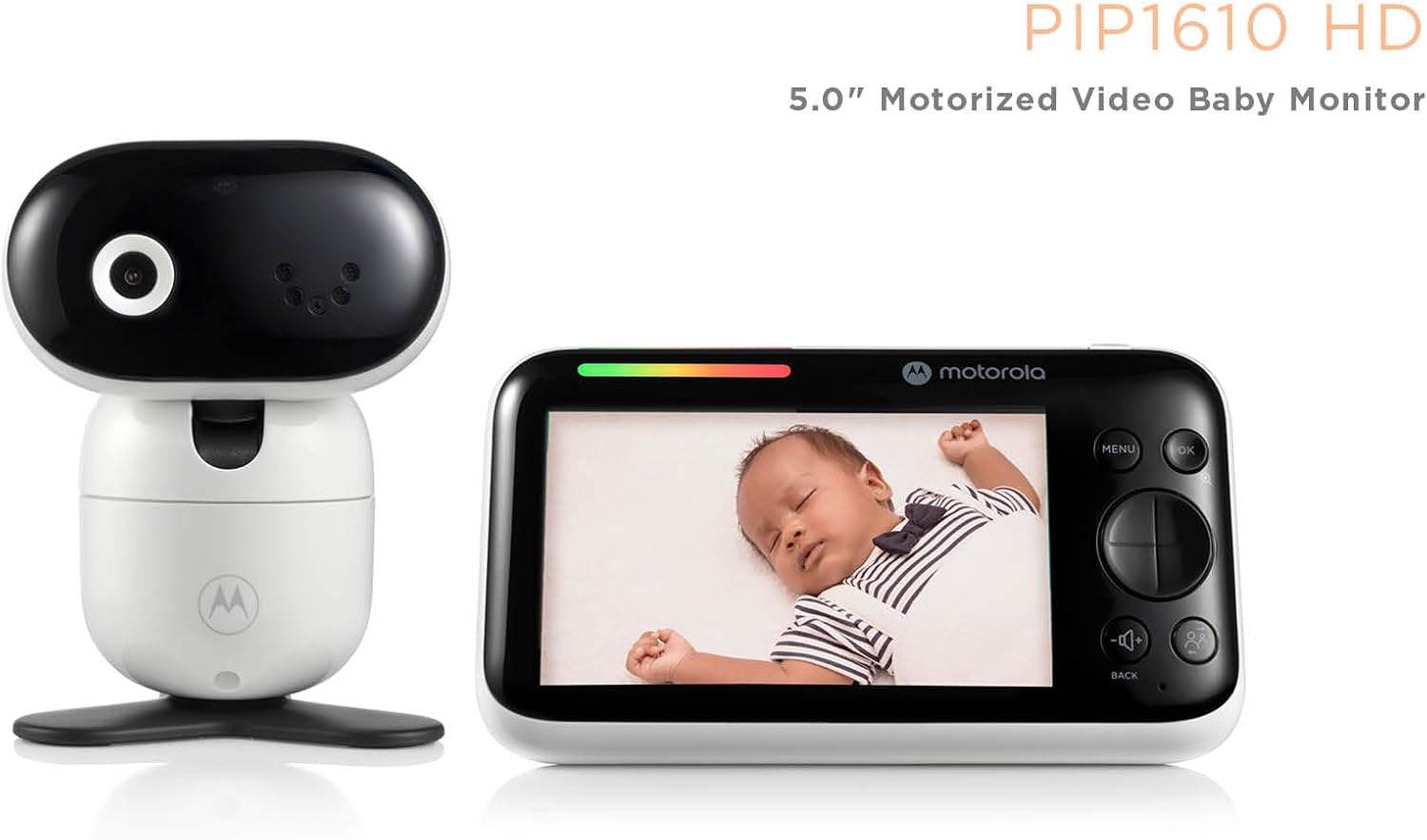 Motorola Nursery Video Baby Monitor with Camera, 5' Screen HD PIP1610, No WiFi, Wall Mount, Long Range, 2-Way Audio, Temperature Sensor, Motorized, Lullabies