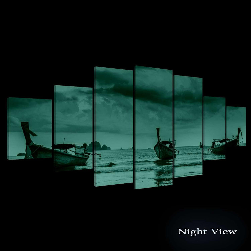 Startonight Large Canvas Wall Art Beach - Boats on the Morning Ocean - Huge Framed Modern Set of 7 Panels 40' x 95'