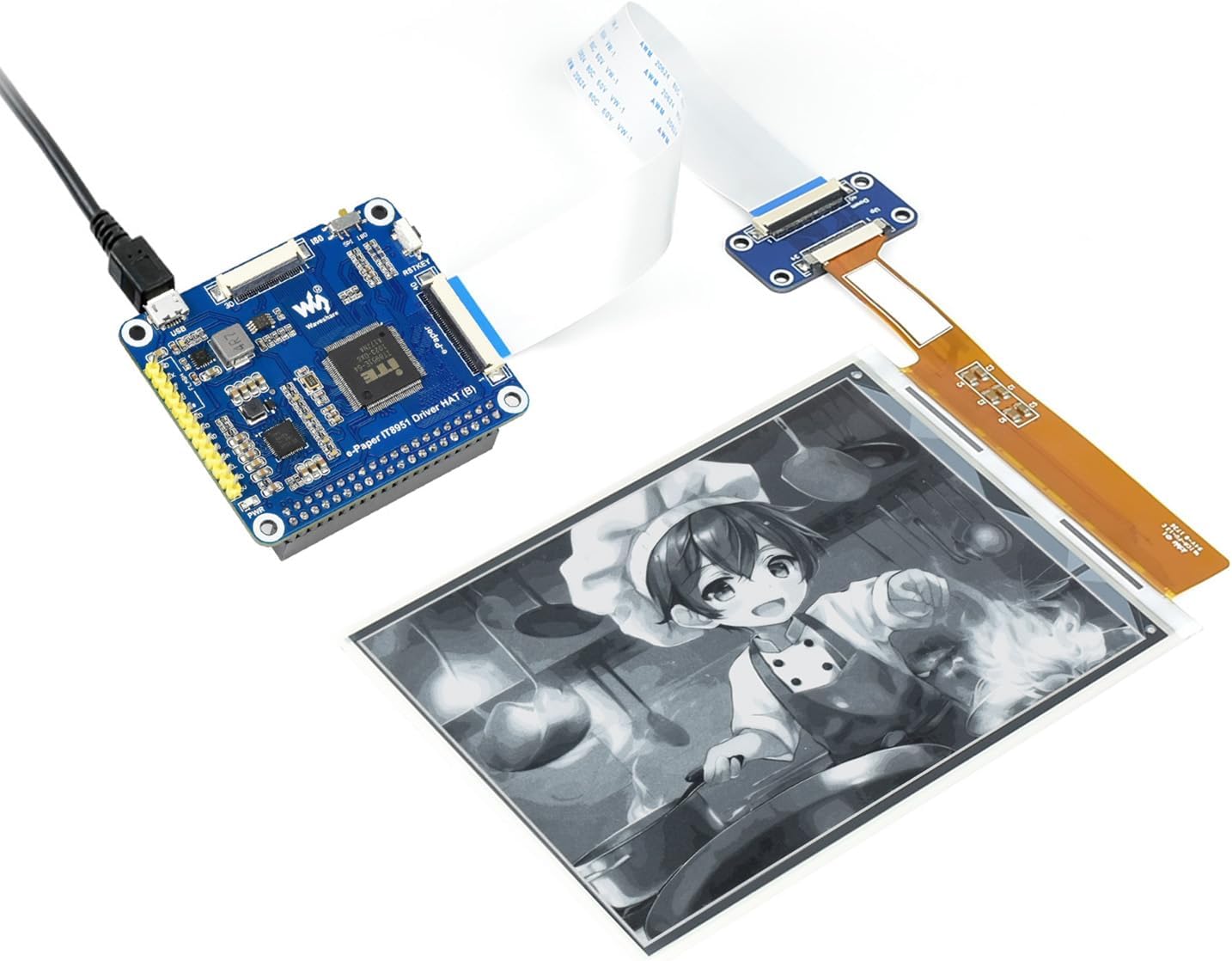Waveshare 6inch E-Ink Display HAT Compatible with Raspberry Pi 4B/3B+/3B/2B/B+/A+/Zero/Zero W/WH/Zero 2W Series Boards 1448×1072 High Definition Black/White 16 Gray Scale Supports Partial Refresh