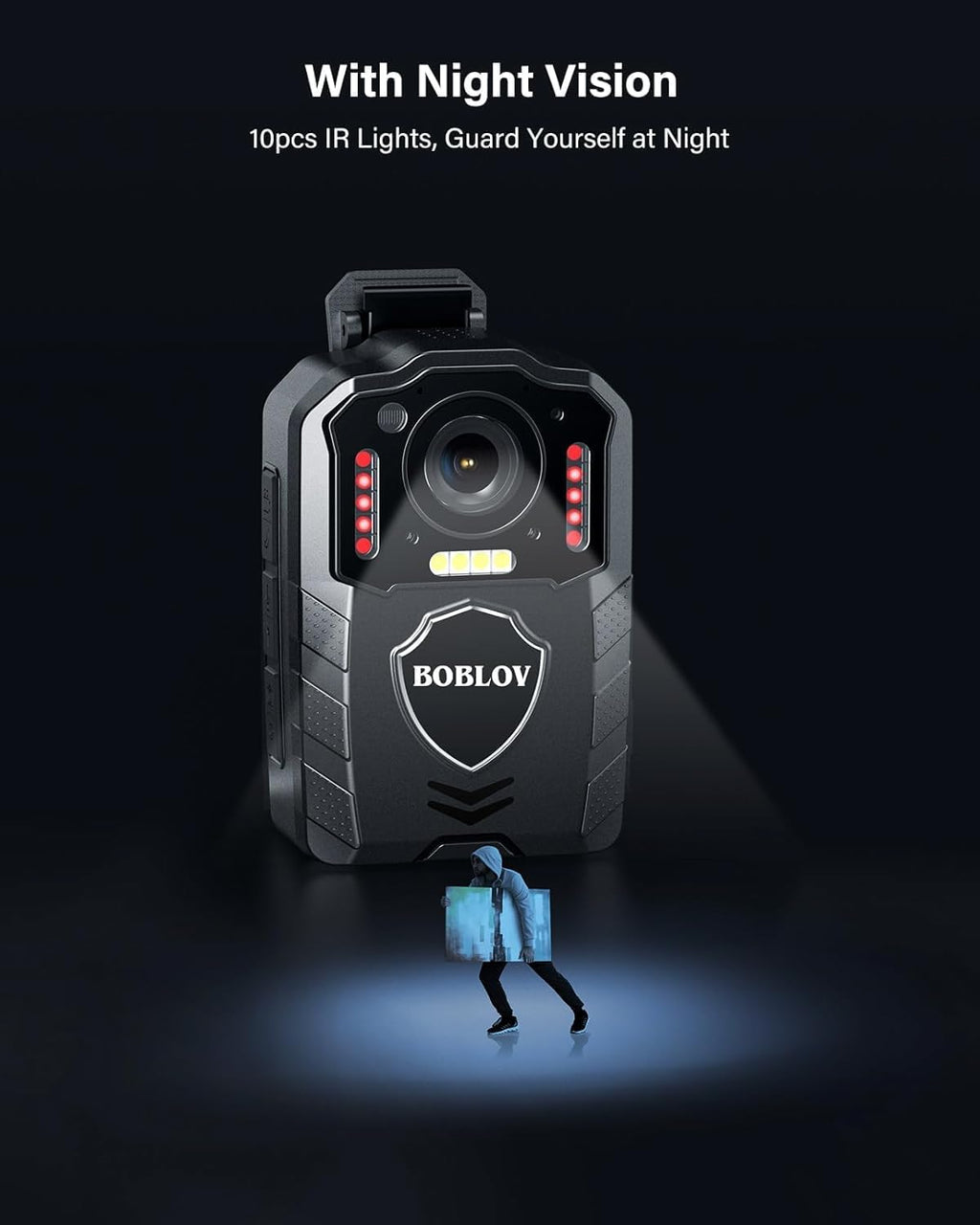 BOBLOV KJ25 1080P Body Cam, 3000mAh with 10-13Hrs Recording, Affordable Body Camera with Night Vision, for Hiking, Delivery, Law Enforcement, and Pet Walking(256GB)