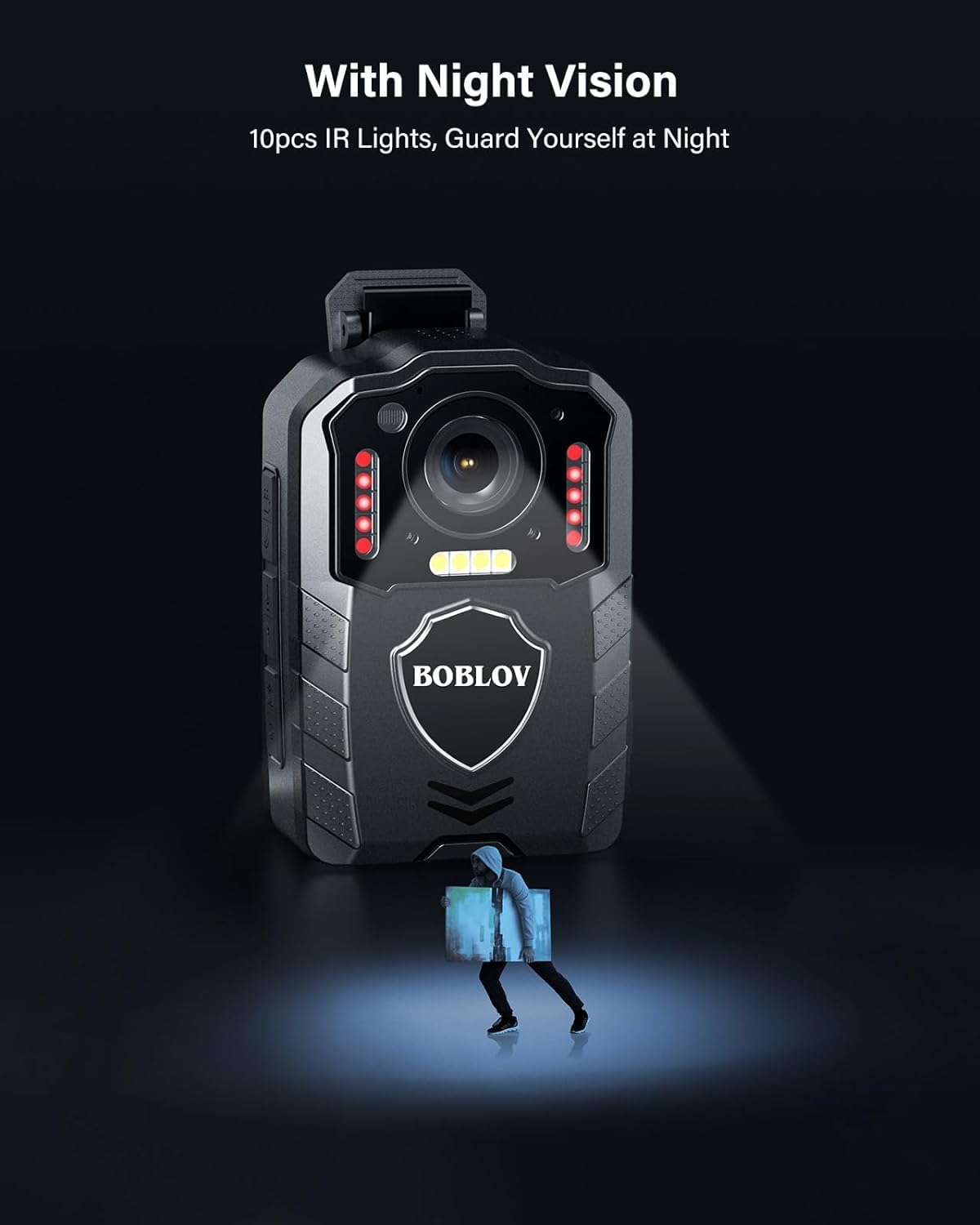 BOBLOV KJ25 1080P Body Cam, 3000mAh with 10-13Hrs Recording, Affordable Body Camera with Night Vision, for Hiking, Delivery, Law Enforcement, and Pet Walking(256GB)