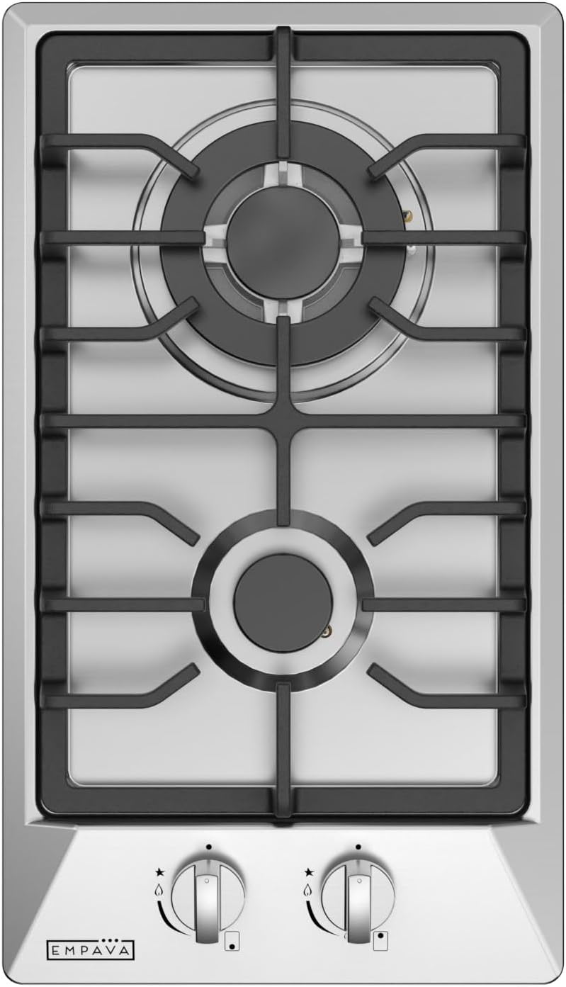 Empava 12' Gas Stove Cooktop with 2 Italy Sabaf Sealed Burners NG/LPG Convertible in Stainless Steel, 12 Inch