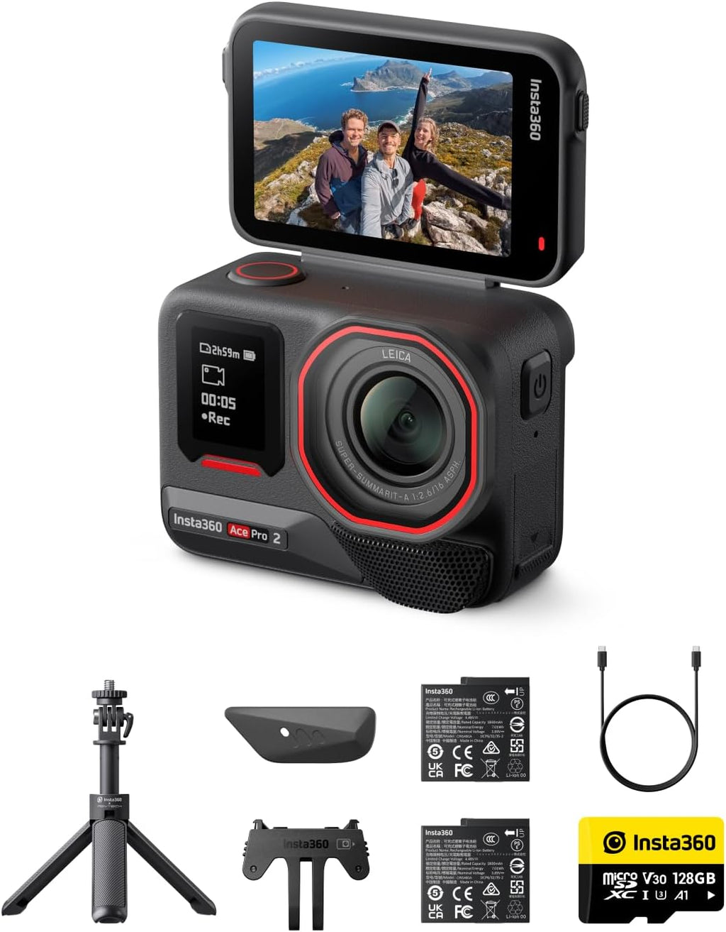 Insta360 Ace Pro 2 Get-Set Bundle Dual Battery - 8K Waterproof Action Camera Co-Engineered with Leica, 1/1.3' Sensor, Dual AI Chip, Leading Low Light, Superior Audio, Flip Screen & AI Editing