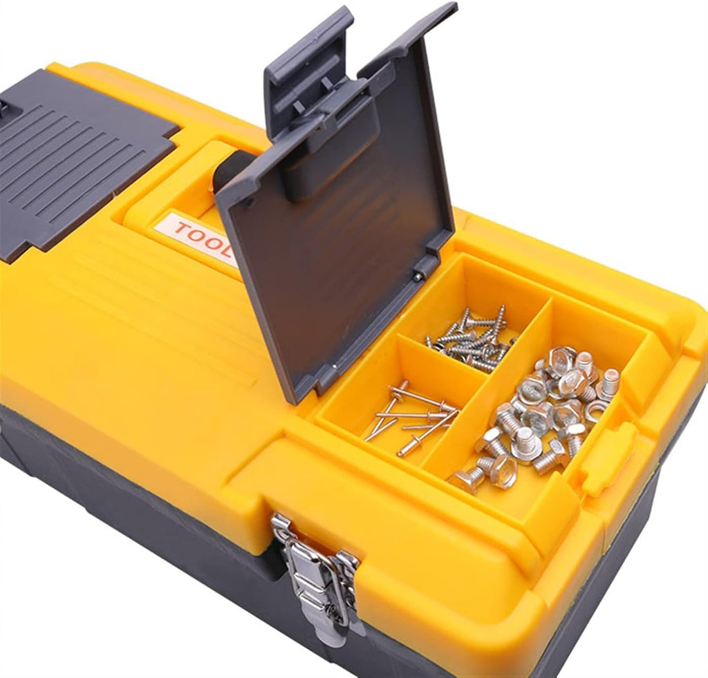 Portable Tool Box Portable Tool Box Lockable Storage Tool Box Organizer with Removable Tray and Stainless Steel Double Lock, Black Small Parts Box (Size : L)