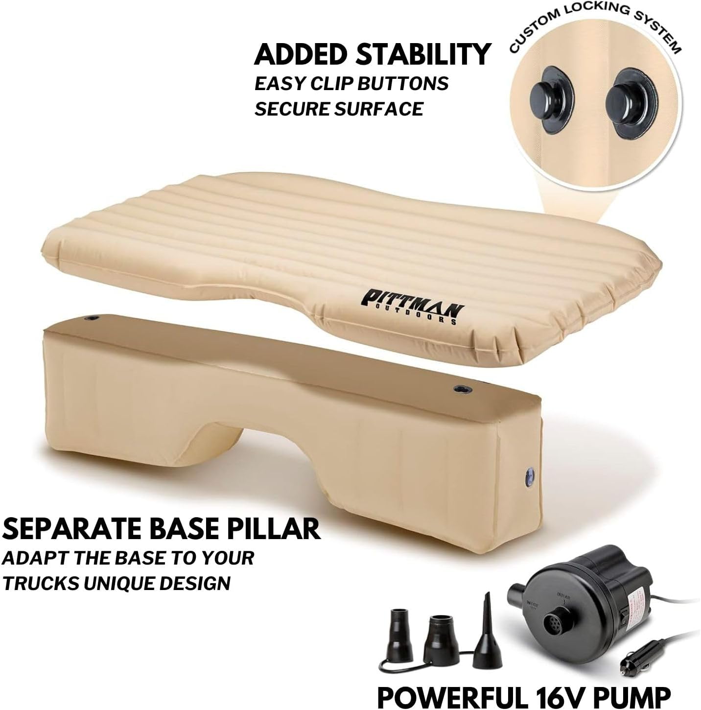 Pittman Outdoors Backseat Bed Air Mattress – 60' Rear Seat Air Mattress for Trucks, Vans & Large SUV – Includes Pump, Pillow & Storage Bag – Inflatable Back Seat Air Mattress – Tan