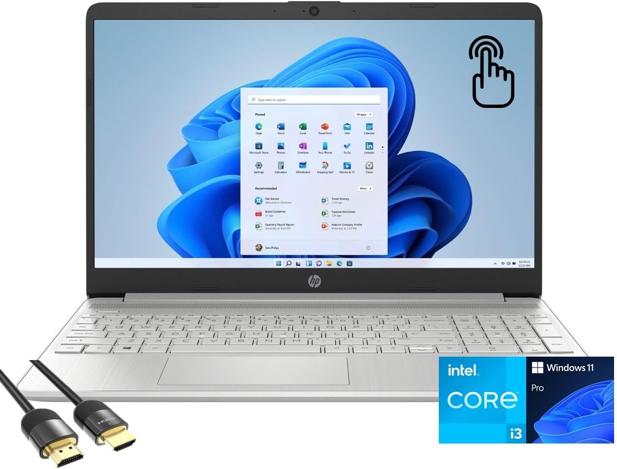 HP Laptop for Business & Student, 15.6' HD Touchscreen Display, 12th Gen Intel Core i3-1215U, 16GB RAM, 1TB PCIe SSD, Keypad, USB-C, SD Card Reader, Webcam, Fast Charge, PDG HDMI Cable, Win 11 Pro
