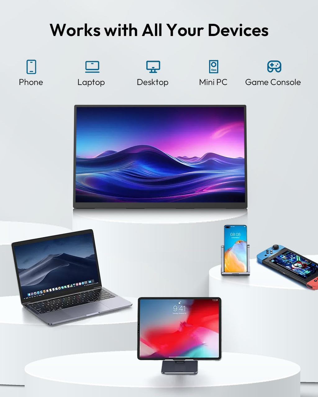 MESWAO 24 Inch Portable Monitor 120Hz FHD IPS Laptop Screen Extender, Large Travel Monitor with NO-Tipping 180° Stand & VESA, HDMI USB-C Second Screen for MacBook PC Home Office Gaming