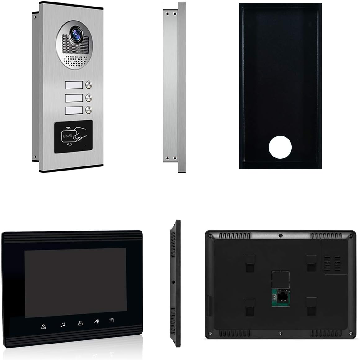 Upgrade Versions 3 Units Apartment Intercom System 7 inch Touch Monitor Video Door Phone Kits Support Ethernet Cable Connect, Single-Supply, ID Keyfobs Unlock for Home Apartment