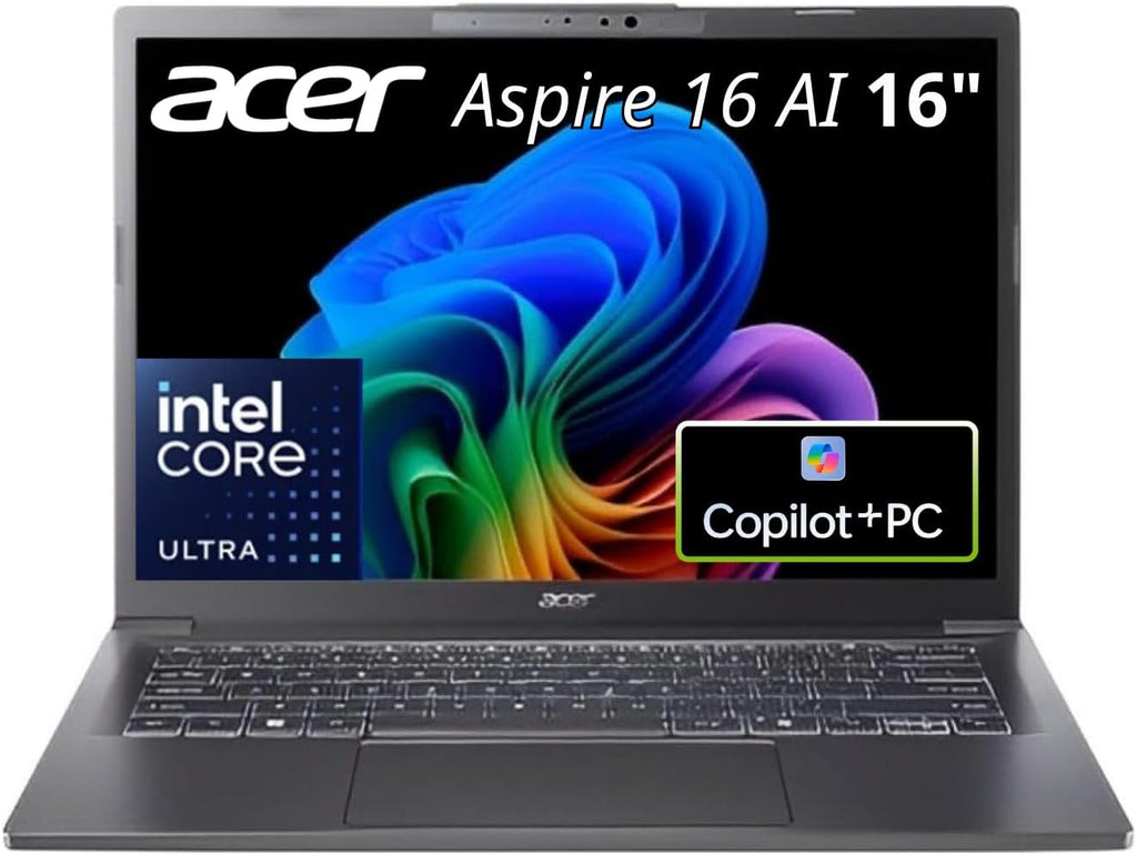 acer Aspire 16 AI Copilot+ Laptop 16' WUXGA IPS Touch | Intel Core Ultra 9 288V (Up to 5.1GHz) | 32GB LPDDR5X 1TB Gen 4 SSD | Intel Arc 140V Graphics WiFi 7 Win 11 Steel Gray | A16-52MT-9520