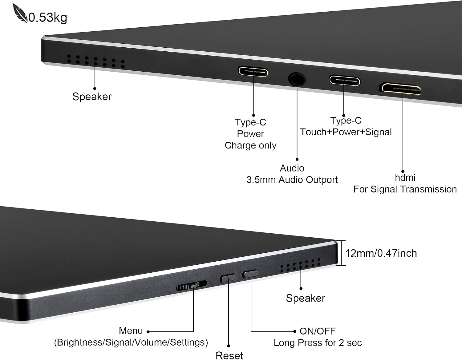 wisecoco Portable Monitor 9 inch 2K 2560 * 1600 IPS Touch Screen 73% NTSC USB C HDMI Secondary External Computer Laptop LCD Monitor for MacBook Pro Air PC Laptop Phone Xbox PS5