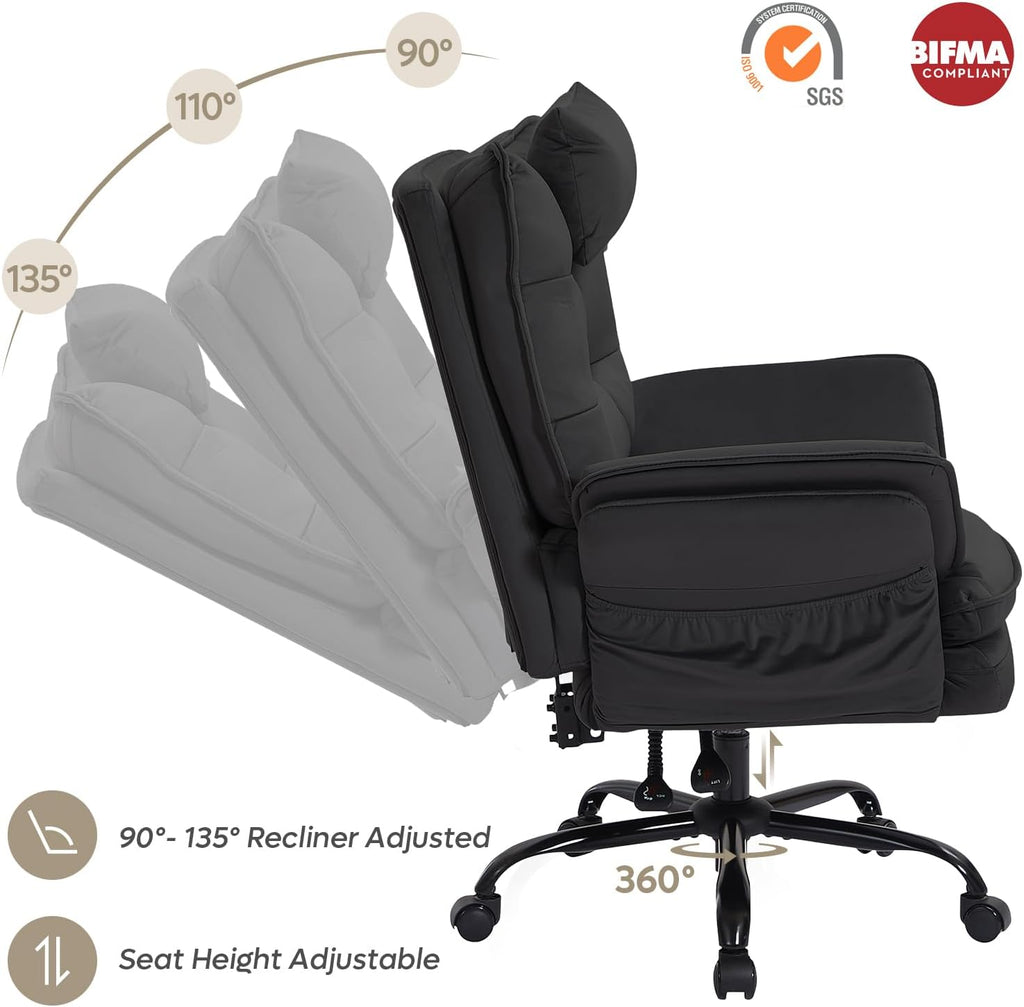 Bestier Criss Cross Chair with Flip-Up Armrests and Headrest, 135° Reclining Swivel Executive Chair with Side Pockets, Big and Tall Computer Desk Chair for Home Office Bedroom, Black Velvet