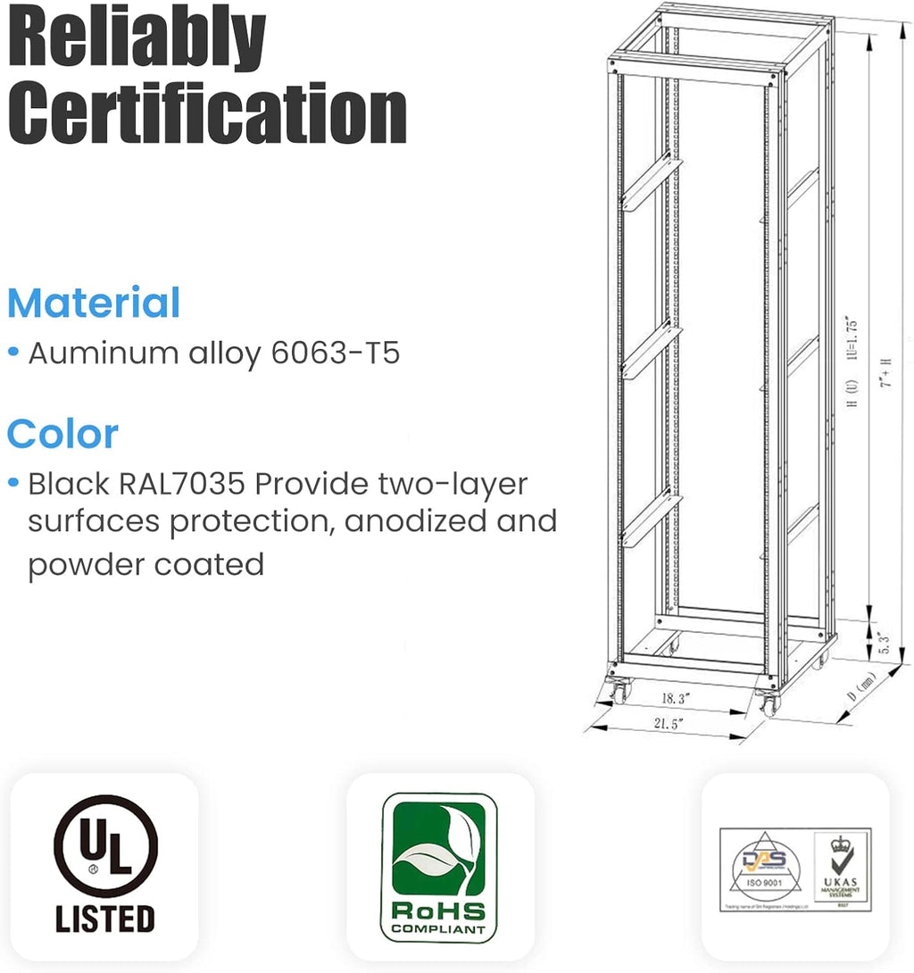 15U 4 Post Open Frame 19inch Server/Audio Steel Rack 31inch Deep Aluminum UL Certified