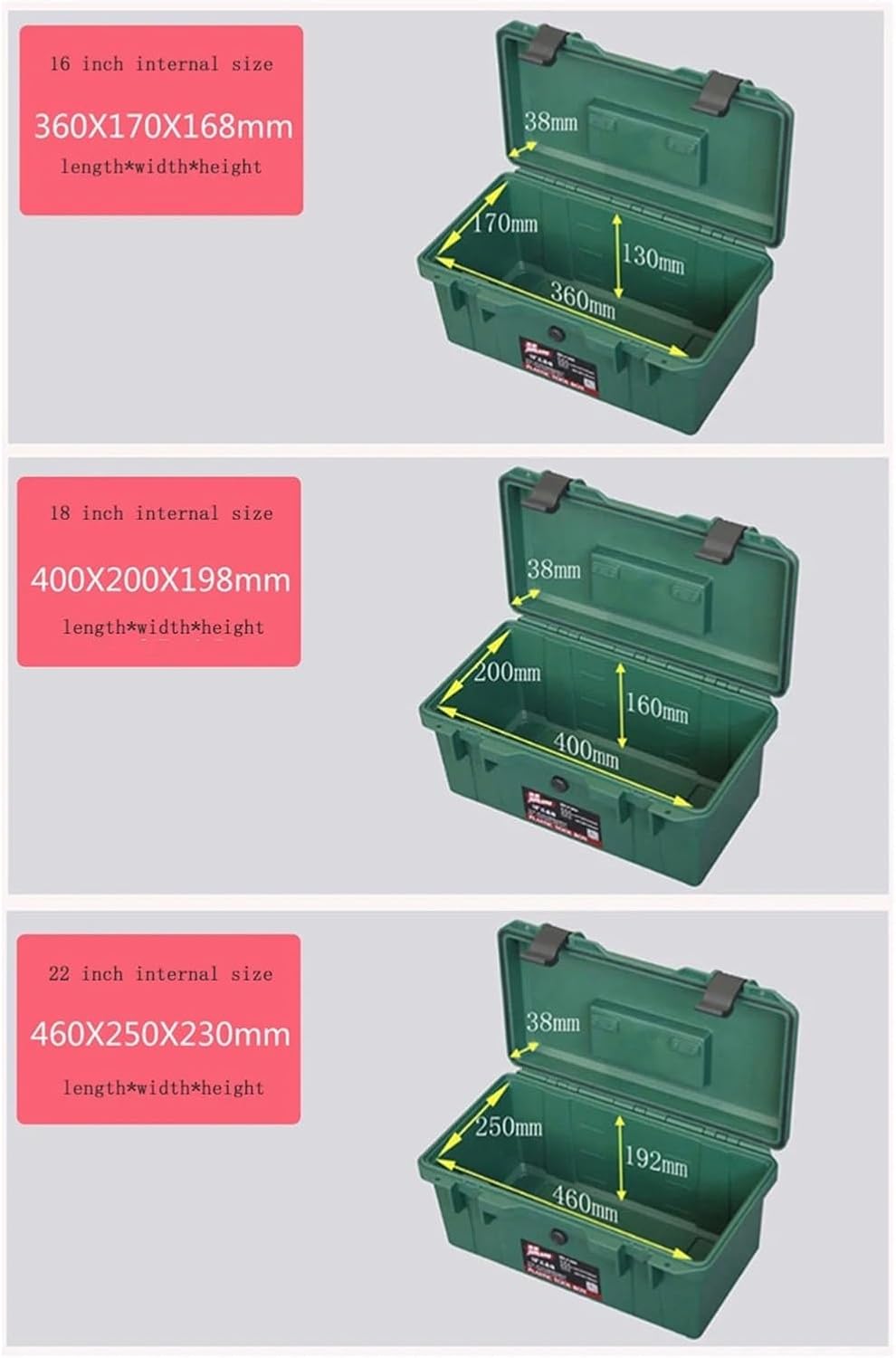 Tool Box Waterproof Toolbox Storage Box Household Multifunctional Large Grade Thickened Set Portable Waterproof Case for Tools and Small Parts Tool Storage(D,22inch)