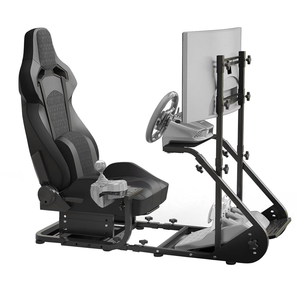 Runboll Racing Simulator Cockpit with Monitor Mount Fits for Logitech G923/G29/G920, Fanatec, Thrustmaster, and PXN, Adjustable Driving Simulators Without Handbrake, Pedals, Shift and Monitor