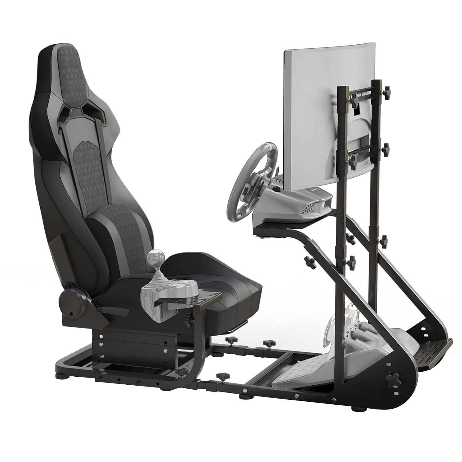 Runboll Racing Simulator Cockpit with Monitor Mount Fits for Logitech G923/G29/G920, Fanatec, Thrustmaster, and PXN, Adjustable Driving Simulators Without Handbrake, Pedals, Shift and Monitor