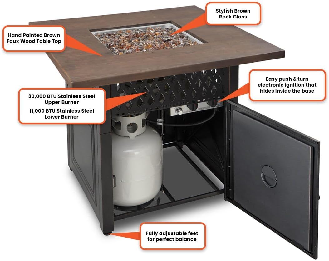 DualHeat by Endless Summer, The Donovan, 38' Square Propane Gas Outdoor Fire Pit Plus Patio Heater