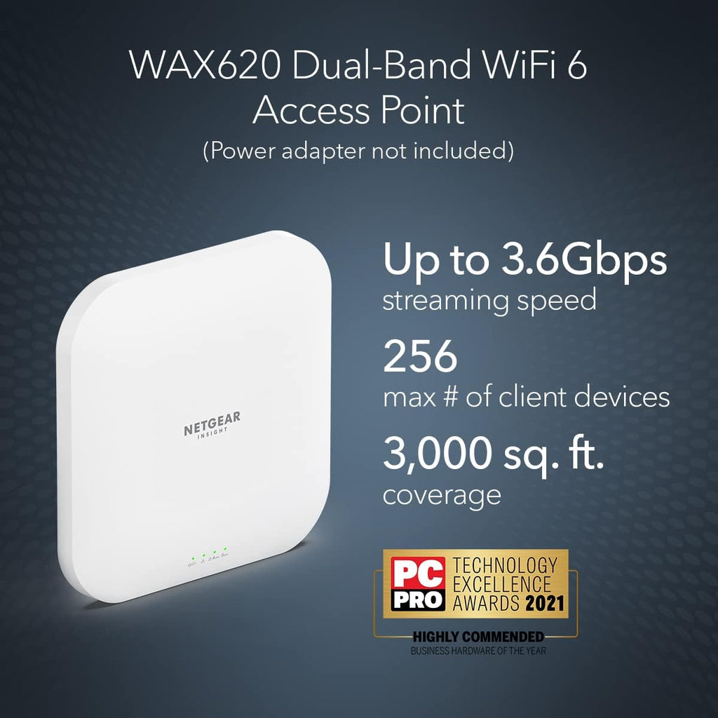 NETGEAR Cloud Managed Wireless WiFi 6 Access Point WAX620 | Up to 256 Client Devices | AX3600 Speed | PoE+ Powered | Cloud Care's 3-Year Warranty SupportPlus Included