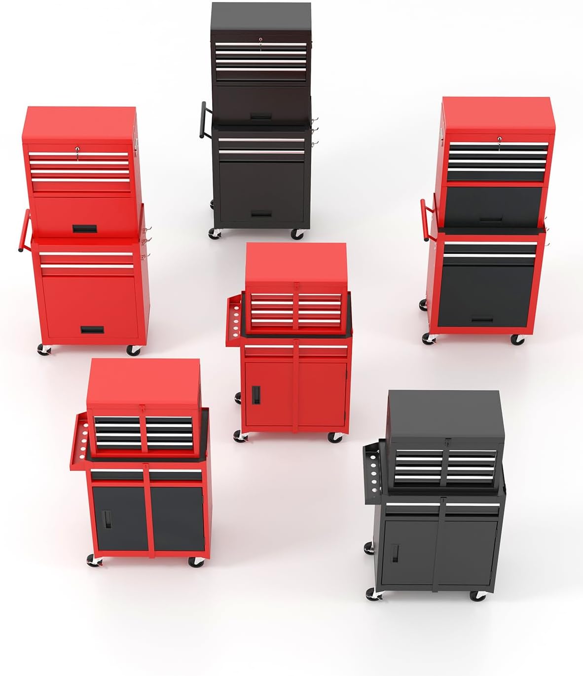 ARNOT 2-in-1 Rolling Tool Chest with 5 Drawers, Heavy-Duty Metal Tool Box with Wheels, Detachable Top Tool Box & Rolling Tool Cabinet for Garage, DIY (5-Drawers, Black)