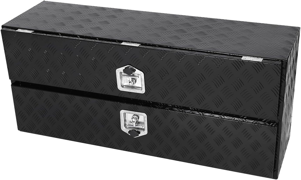 Aluminum Truck Tool Box w/Two Door,5 Bar Tread Truck Storage box w/Lock For Organization,Multifunction Black 48'x21'x15' Truck Toolboxes, For Truck,Trailer,RVs,Toolroom,Garage.