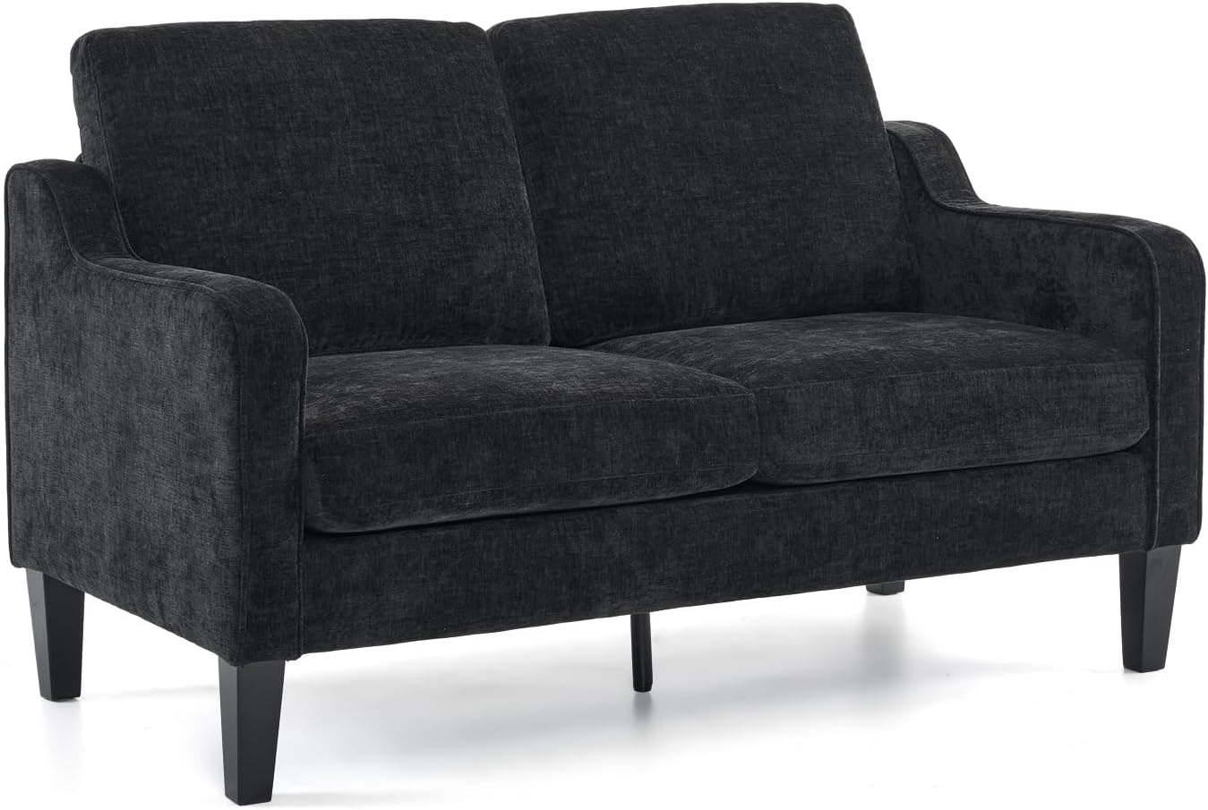 VINGLI Mid-Century Modern Loveseat Sofa Couch, Living Room 53' Love Seat 2 Seater Upholstered Comfy Couches with Scooped Armrest for Small Spaces, Dorm, Bedroom, Apartment, Office (Black)