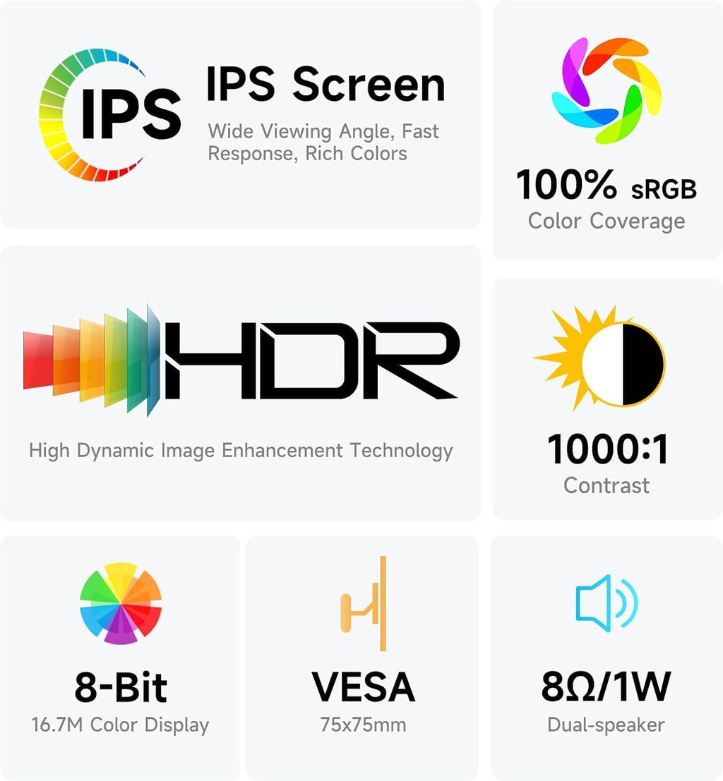 AYY Portable Monitor 18.5 Inch 100Hz 100% sRGB,1080P FHD IPS Large Portable Monitor with Kickstand,for Laptop HDMI HDR USB C Mac PC Xbox PS4/5 Switch