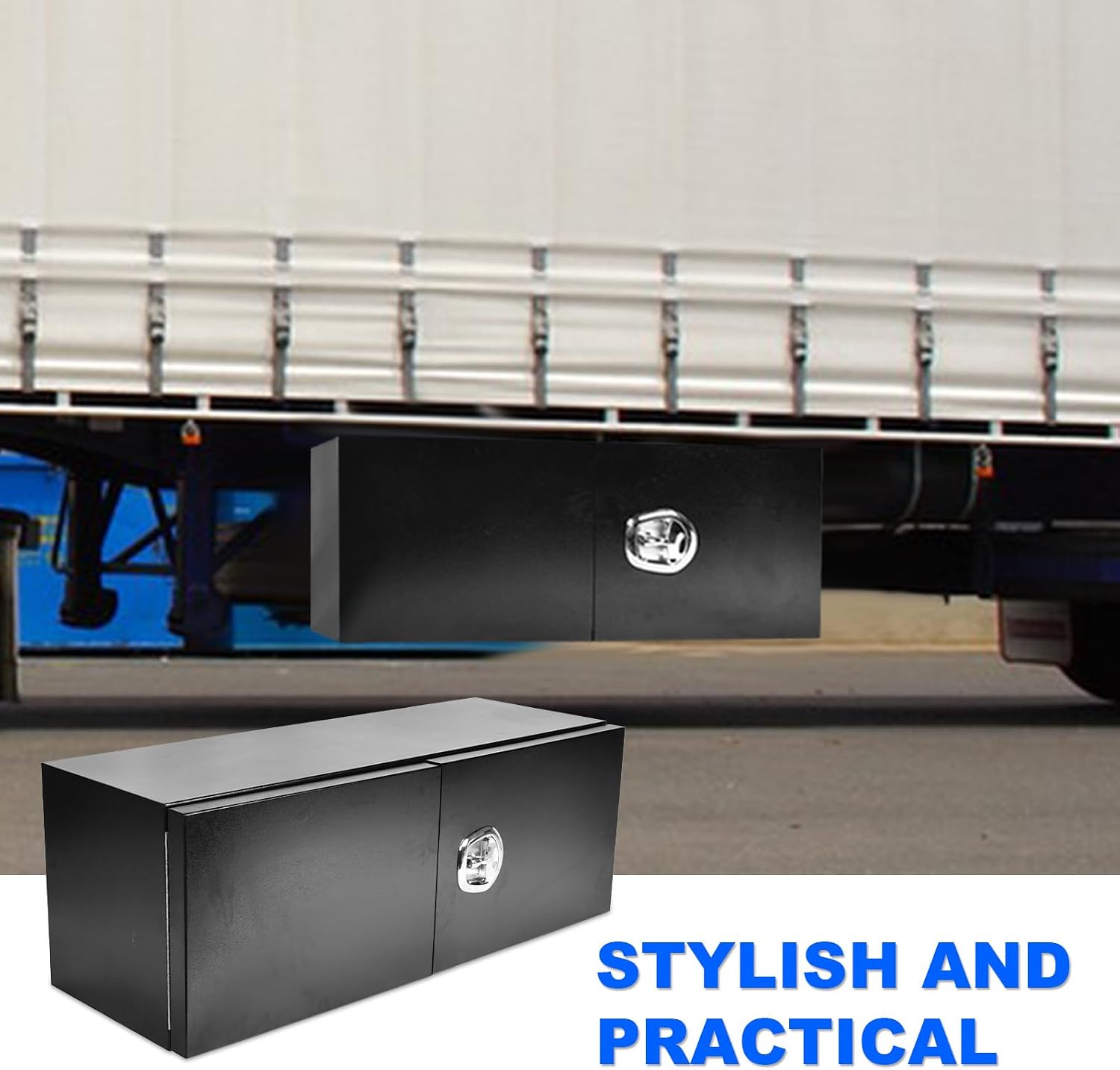 SSN 48'' Inch Black Steel Underbody Truck Box with T-Handle Latch and Barn Door,18 X 18 X 48 Inch Truck Bed Tool Box,Waterproof and Durable Toolbox,for Storage and Organization